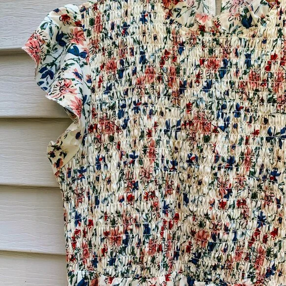 Multicolor Floral Smocked midi length dress by Sason Textiles XL - Picture 3 of 3